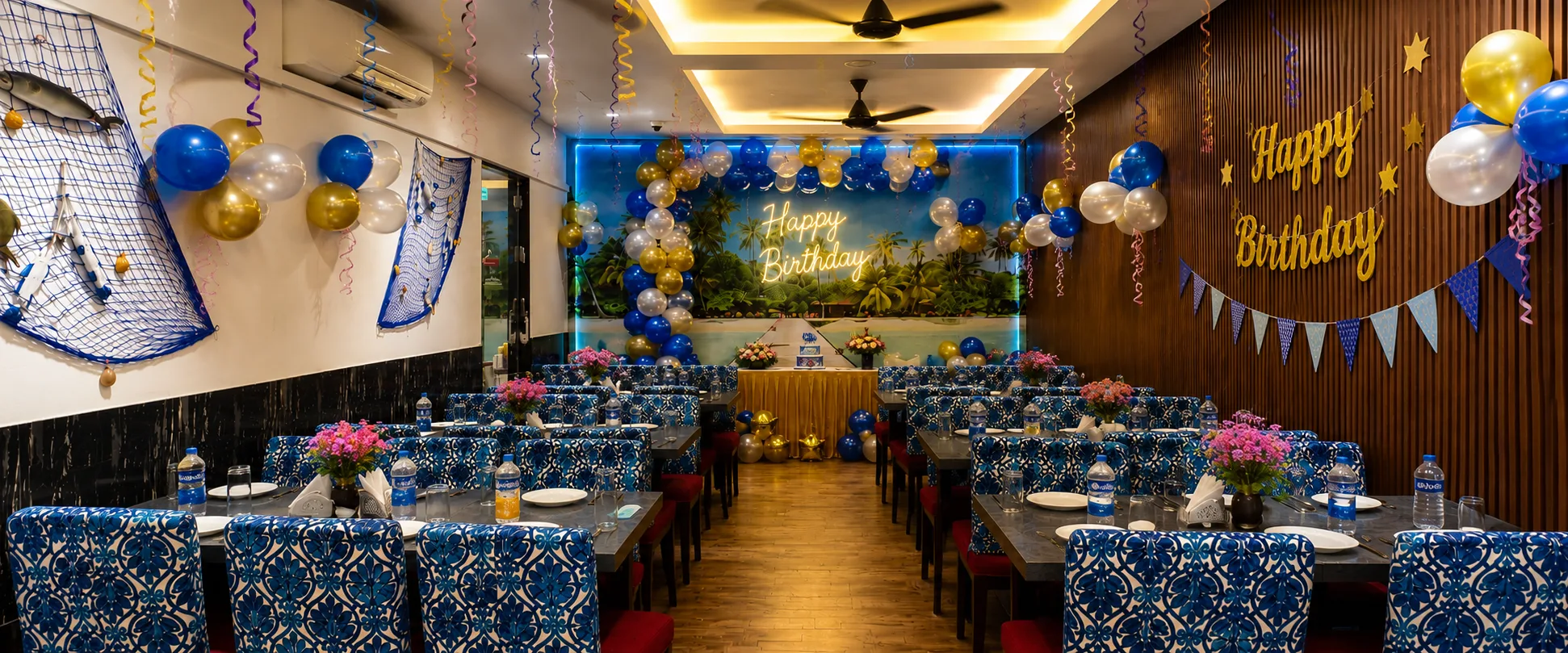 HeritageOne Party Hall decorated for a birthday celebration