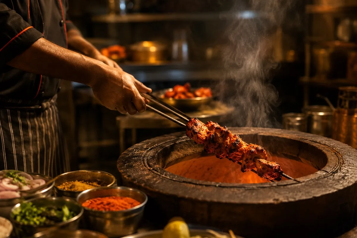 HeritageOne chef pulling skewers from tandoor - how we cook
